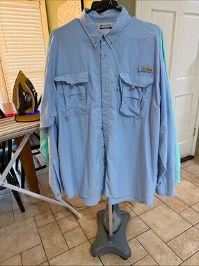 Columbia Light Blue Lightweight Button-Front Fishing Shirt Jacket